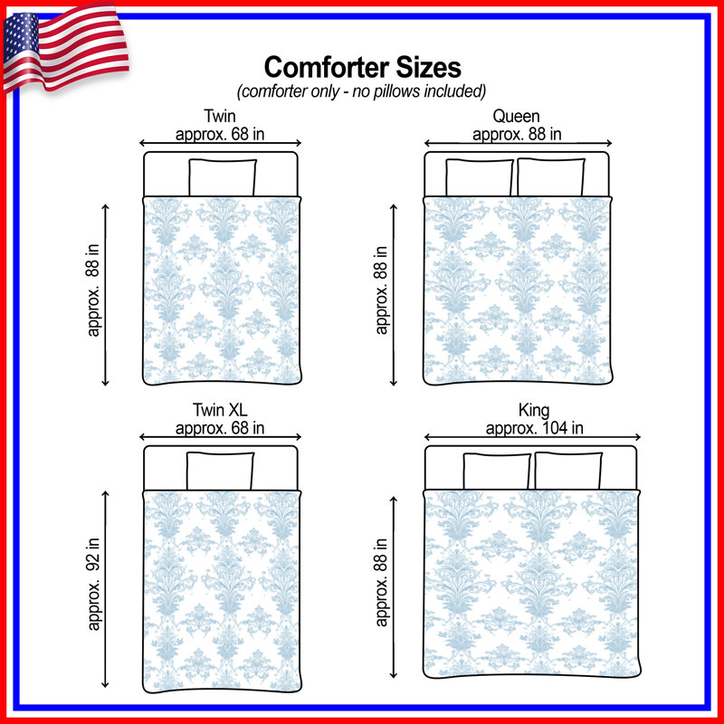 Blue Damask Pattern Comforter, Twin Extra Long