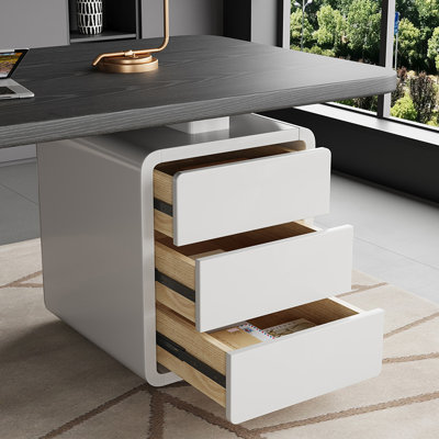 Black + White Rectangular Solid Wood with 3 drawers desk
