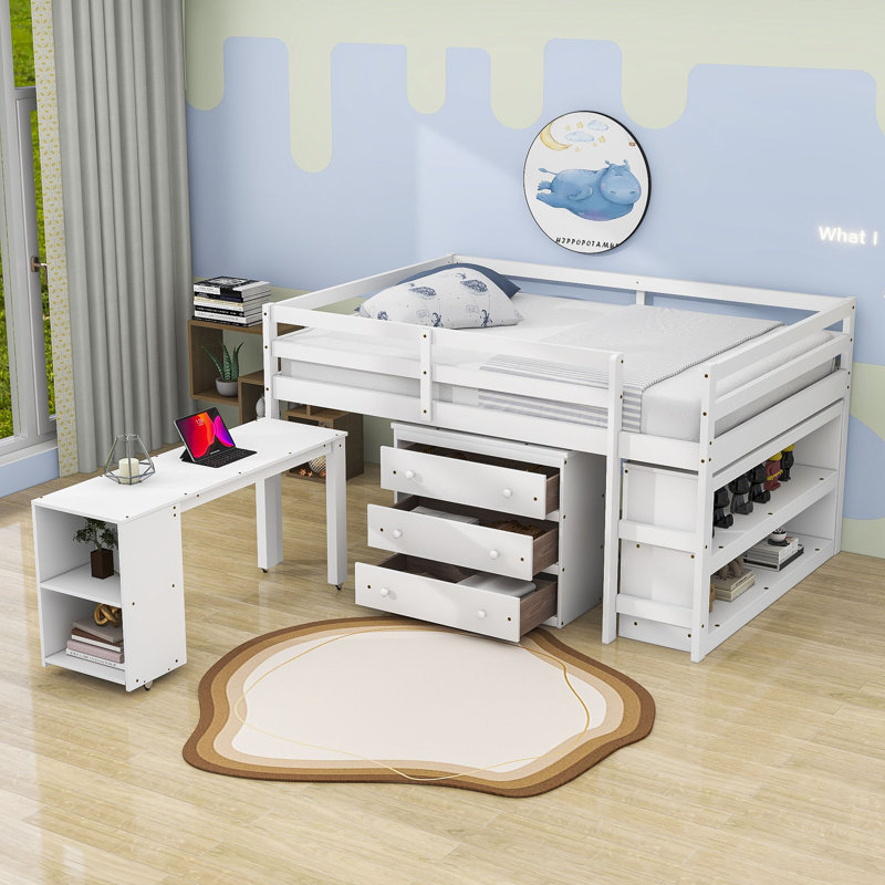 Esperio Kids Full Loft Bed with Drawers, White