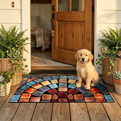 Tapis d'entrée antidérapant pour l'extérieur, 24 po x 36 po, mosaïque en pierre dégradée
