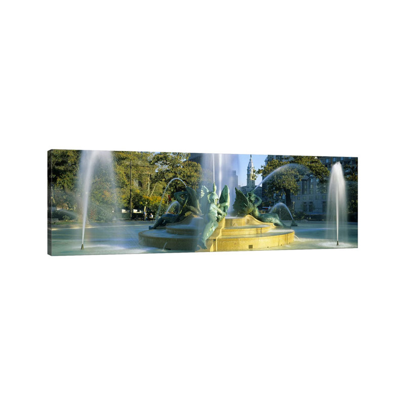 Fountain in Front of a Building, Logan Circle, City Hall, Philadelphia, Pennsylvania, USA 1 Piece Wrapped Canvas Panoramic Wall Art