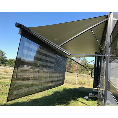 Pare-soleil Rv auvent 8 pi x 15 pi 3 po avec pavillon américain, moustiquaire auvent en filet noir, ensemble pare-soleil anti-UV pour véhicule récréatif, camping-car et remorque de voyage
