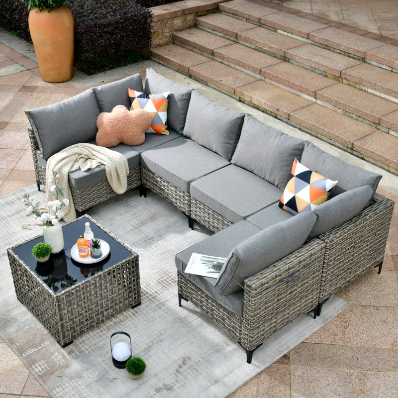 Ensemble de conversation d'extérieur pour 5 personnes avec coussins, Gris foncé