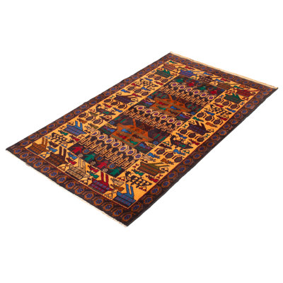 Tapis noir en laine noué à la main de conception unique 3 pi 8 po x 6 pi 2 po Zichichi