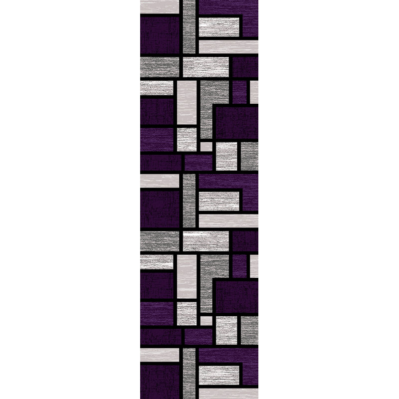 Tapis mauve à motif géométrique Mccampbell, Tapis de couloir 2 pi 2 po x 7 pi 4 po