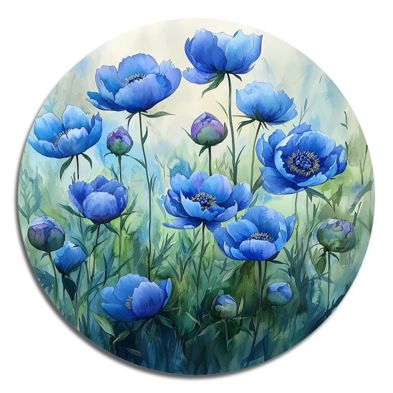 Kadmiel - pivoines, art mural rond en métal, H 16 po x l 16 po
