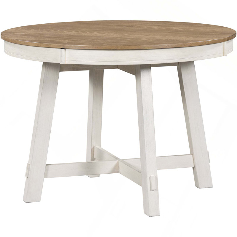 Farmhouse Style Extendable Round Dining Table With Stable Wood Structure And Adjustable Length For Any Room