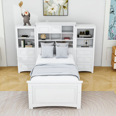Lit plateforme simple en bois 14 tiroirs avec armoire tout-en-un