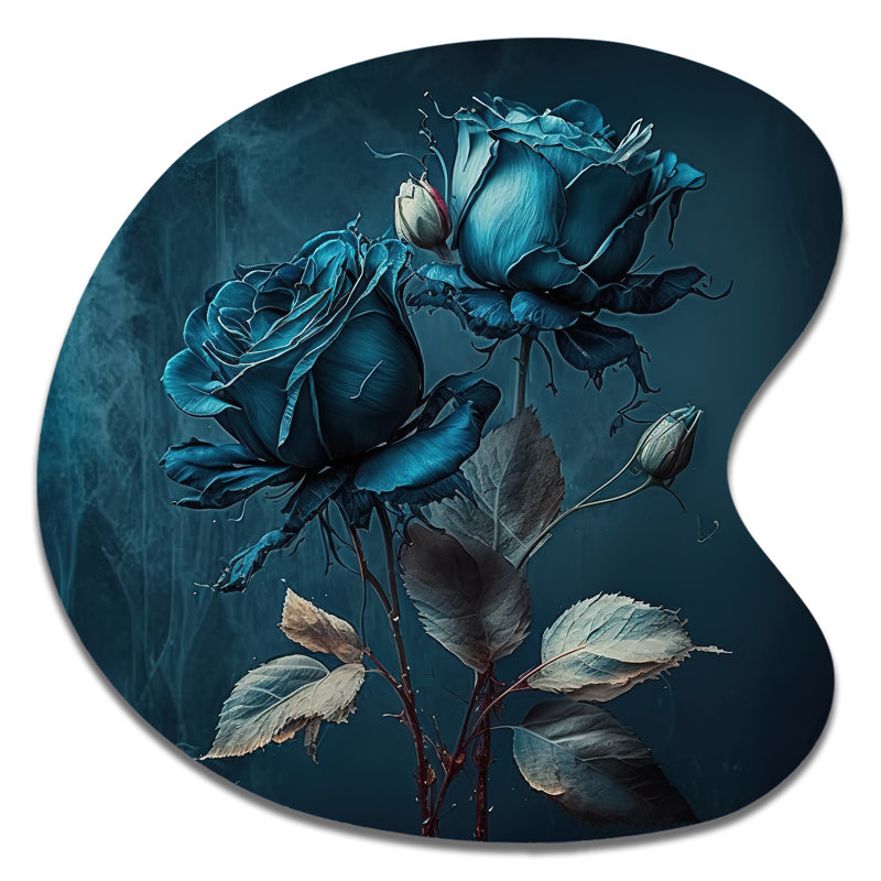 Rose bleue et blanche II - art mural asymétrique en métal rose, H 27 po x l 27 po