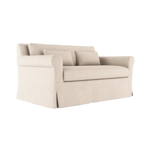 Ludlow Rolled-Arm Skirted Loveseat, Box Weave Linen Alabaster, 34" H x 60" W x 42" D, Weathered