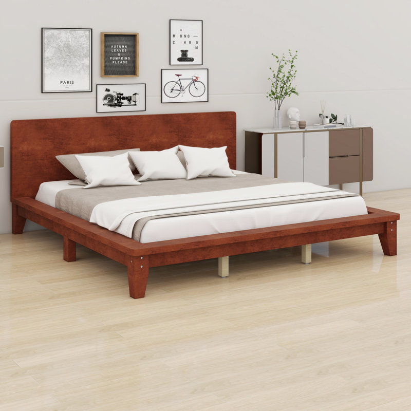 Base de lit plateforme contemporaine avec support en lattes de bois pour tête de lit, Très grand lit, Blanc