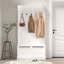 Banc d'entrée avec portemanteau, arbre d'entrée avec banc de rangement pour chaussures, rangement pour hall d'entrée avec 5 crochets, blanc