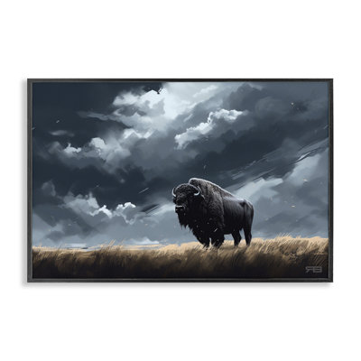 Silhouette de bison avec nuages, estampe numérique par Roozbeh Bahramali