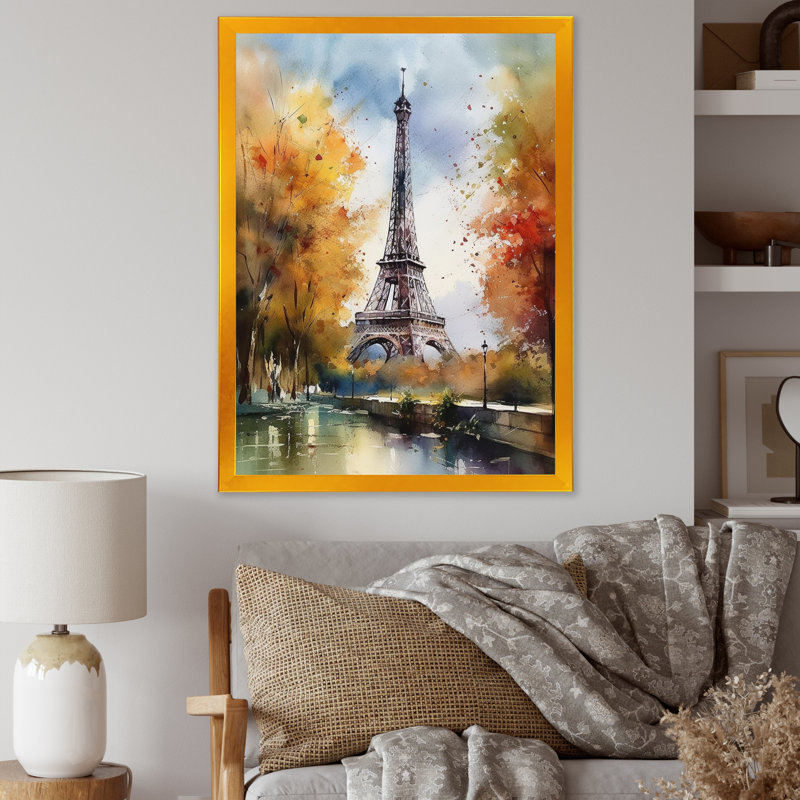 «Pastel Eiffel Tower In Paris III», reproduction d'art sur toile Paris, H 20 po x l 12 po x P 1 po, Cadre doré simple