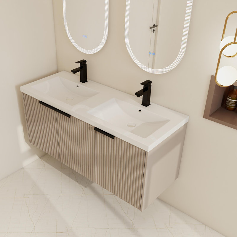 Ensemble de meuble-lavabo mural double 48 po avec 2 lavabos 3 48 po et 3 portes, Kaki