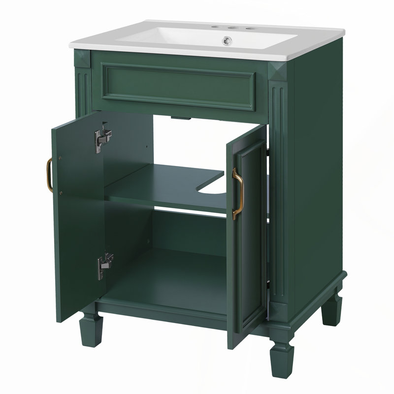 Meuble-lavabo de 24 po avec 2 portes, un tiroir basculant et des charnières à fermeture en douceur pour un rangement et une organisation élégants