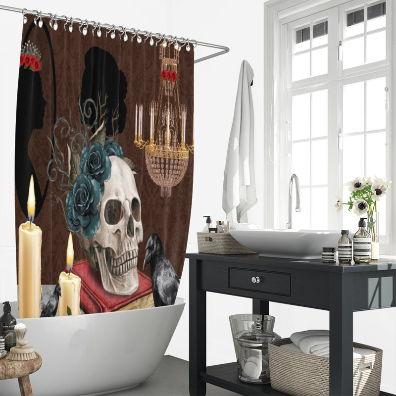 Viktualien Shower Curtain, Black/Brown/Red, 83" H x 70" W x 6" D