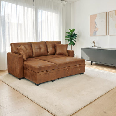 71" L-Shaped Sectional Sleeper Sofa with Pull-Out Bed, Reversible Chaise with Storage, for Living Room