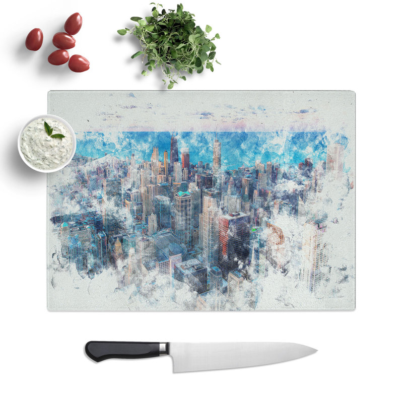 Tempered Glass the Beauty of the Chicago Skyline Chopping Board, 28.5 cm x 39 cm
