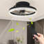 Ventilateur de plafond à DEL décoratif de 16 po - Plafonnier encastré moderne avec anneau en acrylique inspiré du cristal, pales cachées, télécommande et éclairage à intensité variable (noir)