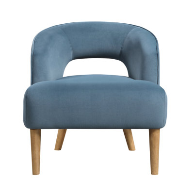 Chaise d'appoint contemporaine en velours bleu avec coussins de dossier et de siège attachés, capacité de 300 lb, pieds élégants en bois massif de noyer, capacité de conception de chambre à coucher