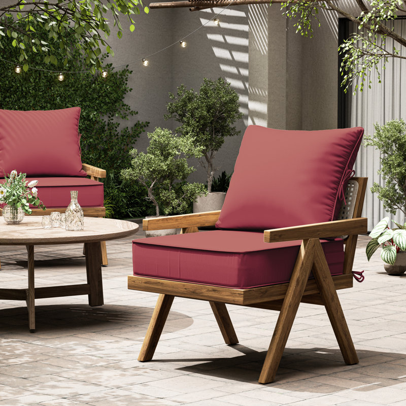 Outdoor Deep Seating Cushion Set Indoor And Outdoor Seat / Back Cushion, Fuchsia Red, 24" W x 24" D