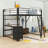 Metal Loft Bed With Desk, Charge Station, LED Lighting, Shelves, Wardrobe And Storage Drawer-1732877209