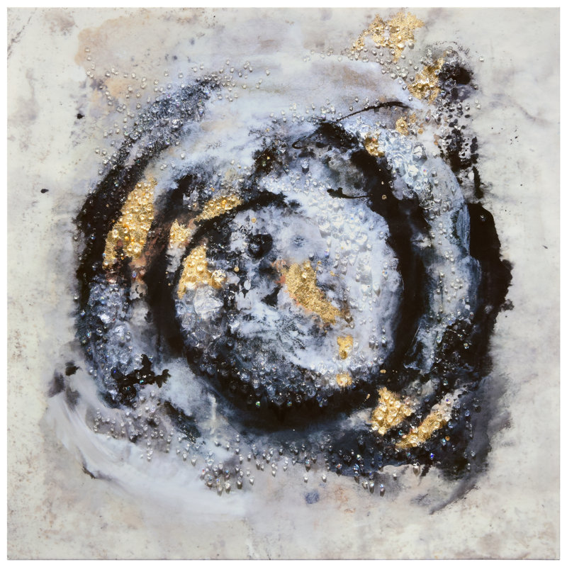"Cosmic Swirl II", art mural abstrait sur toile avec de lourds éclats de cristal en acrylique