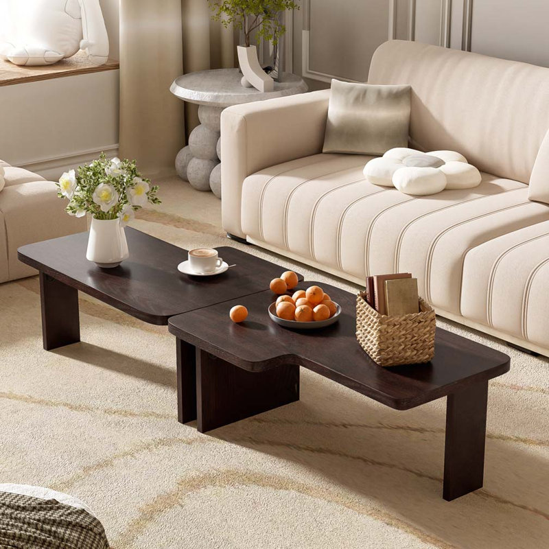 Modern Minimalist Coffee Table Set, Rectangle Coffee Table with Splicing Design, Multifunctional Combination Table for Living Room 