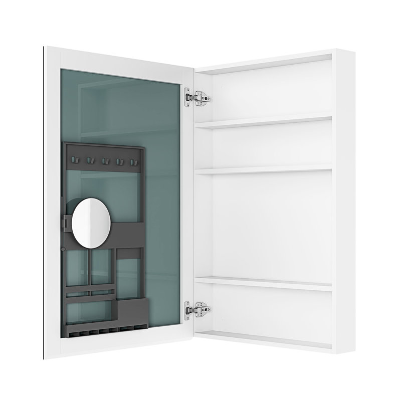 Pharmacie de salle de bain 24 po x 36 po avec miroir biseauté - ouverture à gauche, intérieur spacieux, reflet HD, charnières silencieuses, rangement en bois d'ingénierie blanc, fabrication