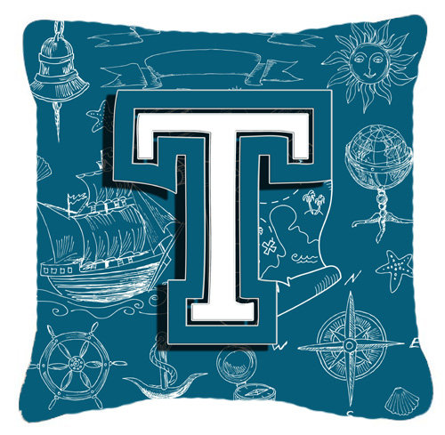 Monogramme initiale mer Doodles intérieur/extérieur Throw Pillow, 18" H x 18" L x 5.5" D, Y