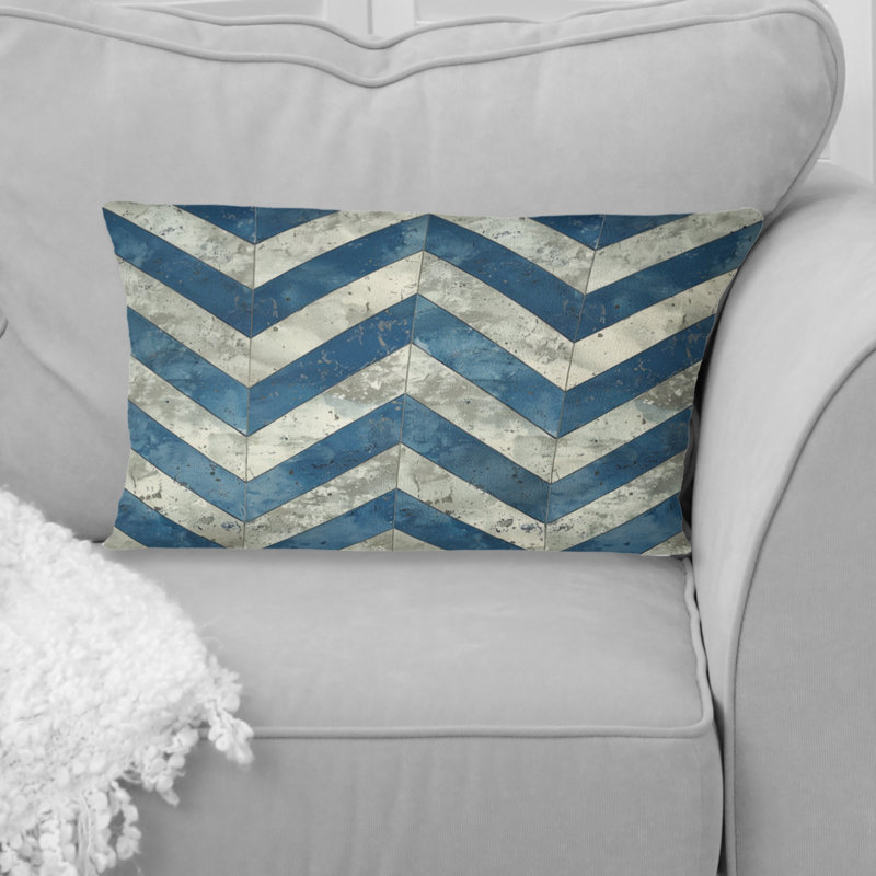 Chevron Charm I - Chevron Lumbar Pillow, Bleu / Beige