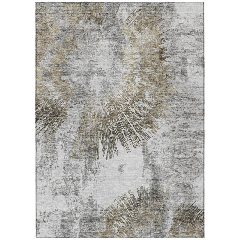 Tapis intérieur lavable abstrait 8 pi x 10 pi beige