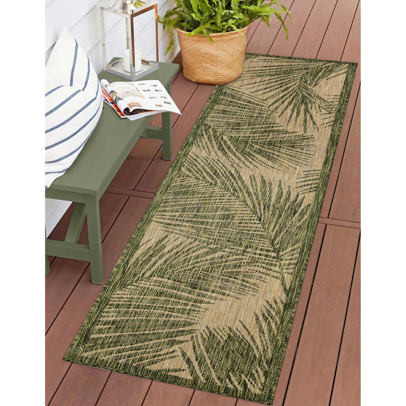 Tapis intérieur / extérieur floral Adal, Tapis de couloir : 1 pi 11 po x 7 pi 6 po
