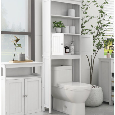 Toilet Rack 2 Tier Toilet Bathroom Storage Shelf with 2 Doors Wood Storage Organizer Cabinet