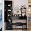 Table de meuble-lavabo à DEL de 17 po de diamètre avec miroir à commande tactile à luminosité réglable en 3 couleurs, armoire à miroir pleine grandeur et tabouret rembourré, conception américaine, matériau, noir, profondeur de 42,55 po, largeur de 14,56 po