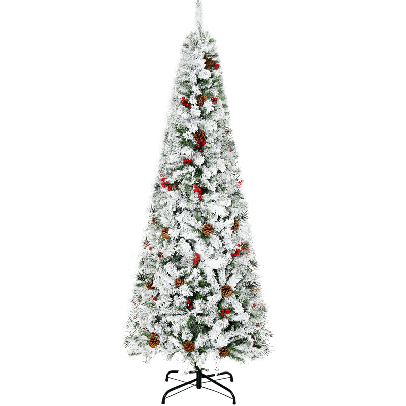 Arbre de Noël artificiel enneigé avec 600 branches de pin, pommes de pin et baies rouges, 5.11'
