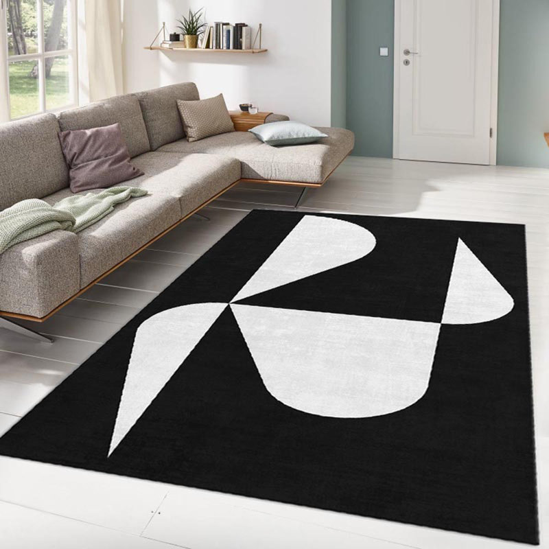 Tapis rectangulaire noir / blanc tissé à la machine à motif abstrait Larkin, Rectangle 5 pi 11 po x 9 pi 2 po