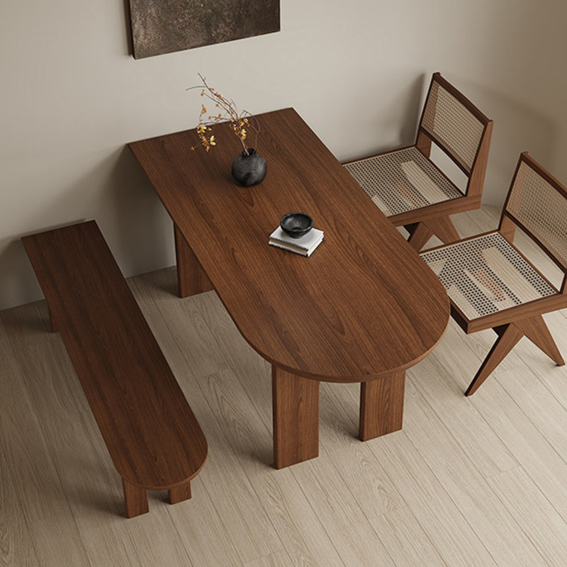 Table de salle à manger demi-cercle en bois massif couleur noyer, H 29,53 po x L 55,12 po x l 27,56 po