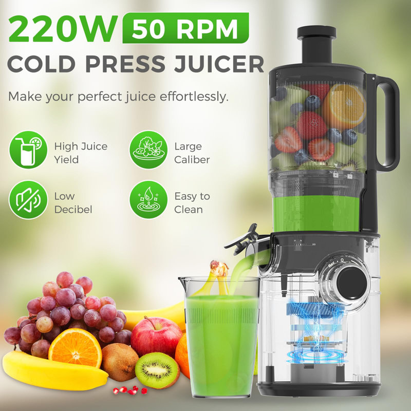Presse-agrumes OSTBA, presse-agrumes avec grande goulotte d'alimentation de 5 po pour légumes et fruits entiers, machine à jus avec auto-alimentation, rendement élevé en jus, facile à nettoyer, noir