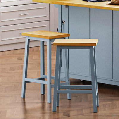 Tabourets de bar en bois massif (pas cher en fer), ensemble de 2 chaises de bar de 25,6 po de hauteur, tabourets de comptoir de cuisine avec repose-pieds, tabourets de ferme pour la salle à manger, cuisine, comptoir