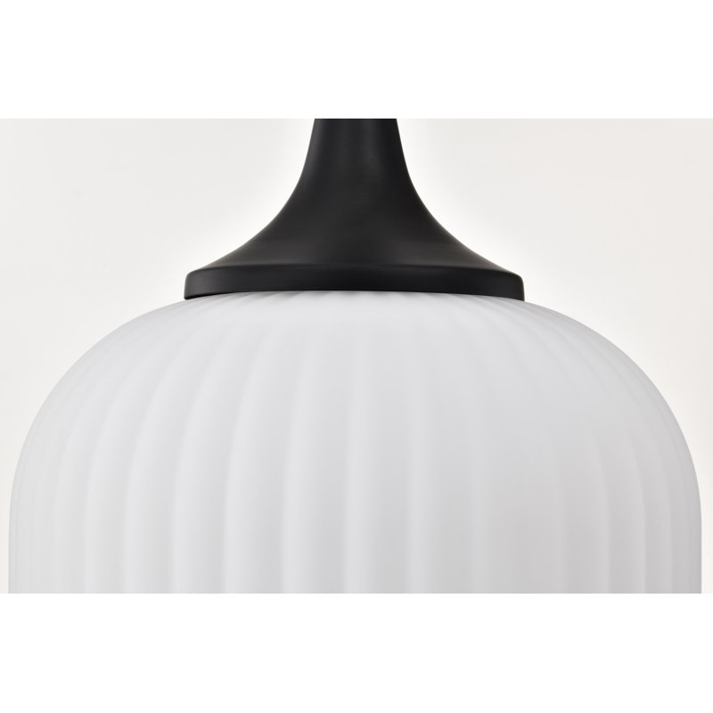 Stoffel - Luminaire suspendu - Verre nervuré givré, H 20 po x l 12 po x P 12 po, Noir mat