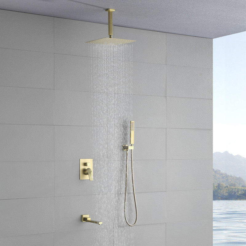 Ceiling Rain Shower System With Tub Spout 3 Function Shower Faucet Set Contain 10 Inch Shower Head And Handheld Shower Trim Kit Valve Cartridge Included