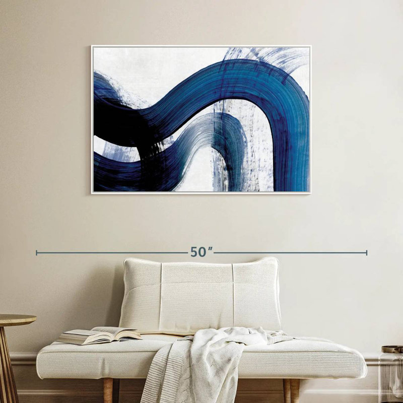 Blue Clota Curves, Cadre flottant blanc, 40 po x 27 po
