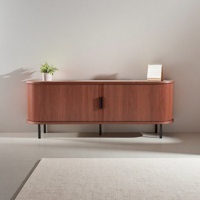 Meuble télé, meuble audio-vidéo pour téléviseur de 58 po ou moins, capacité de charge de 350 lb, meuble télé avec tablettes de rangement réglables et porte roulante