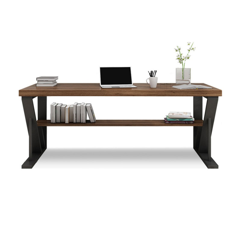 Bureau rectangulaire en bois massif noyer, H 29,53 po x l 86,61 po x P 35,43 po