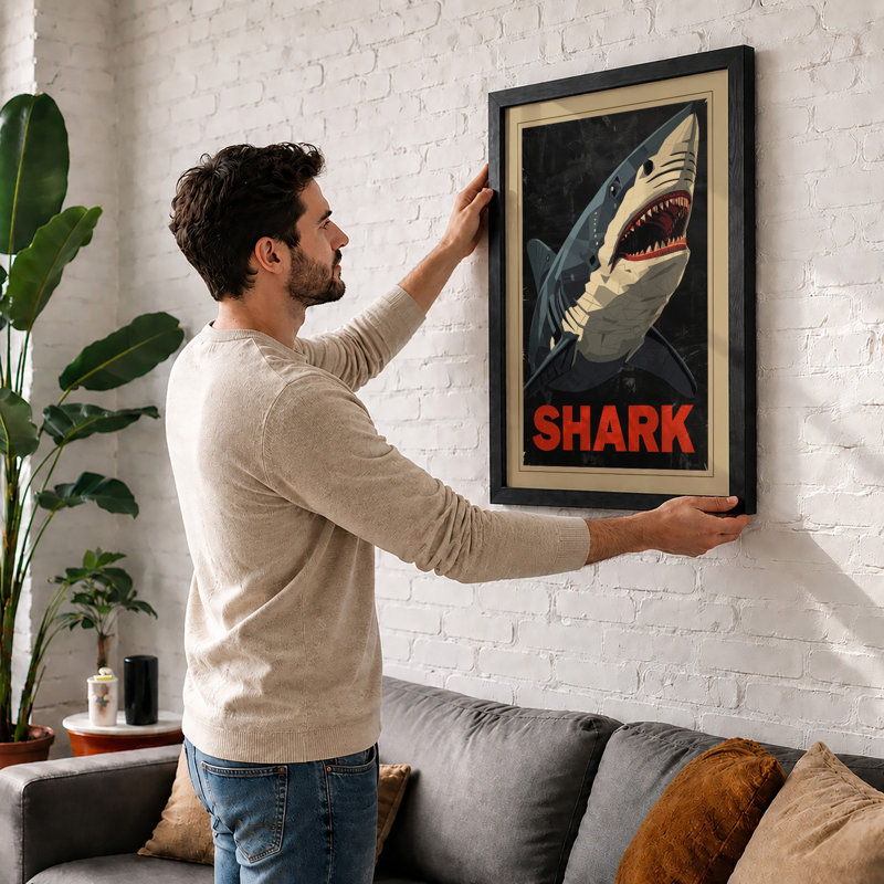 Shark Graphic Art - Framed Print, Unframed, A2 - 59.4 x 42.0 cm