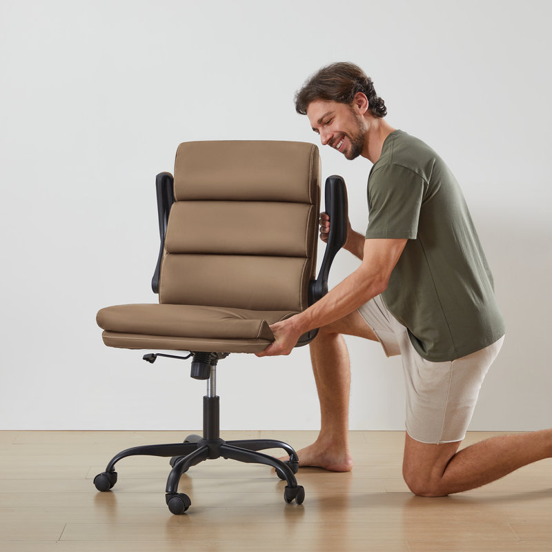 Mid-Back Swivel Task Chair with Arms, Tan