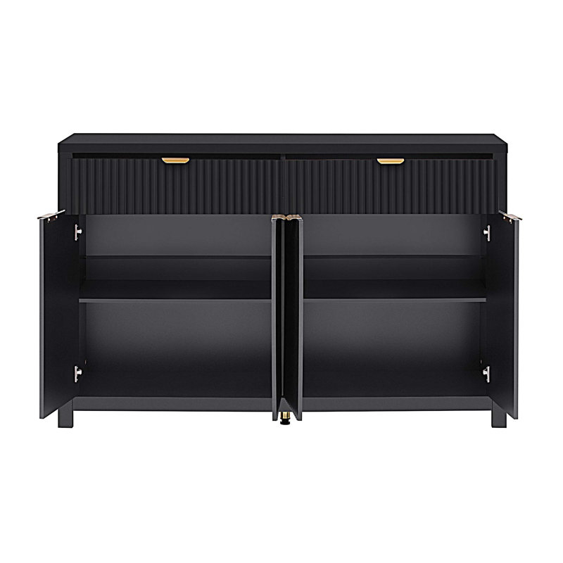 Sideboard Cabinet with 2 Drawers and 4 Doors, 3-Level Adjustable Shelves, Aluminum Arc Handles, Black