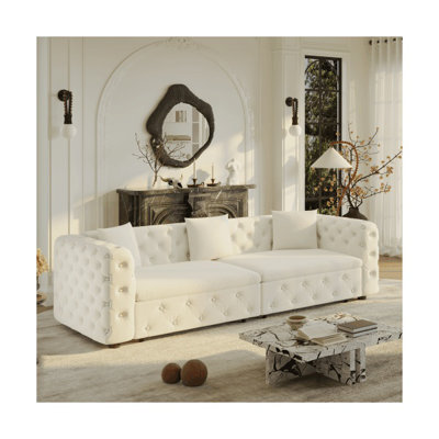 Canapé-lit convertible 89 po 3-en-1 avec fonction inclinable, revêtement en velours beige et blanc